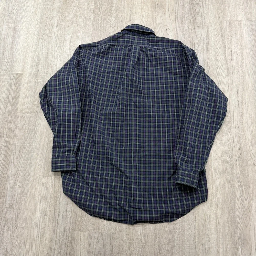 Vintage Polo Ralph Lauren Blake Shirt Men's Large Blue Green Tartan Plaid 90s